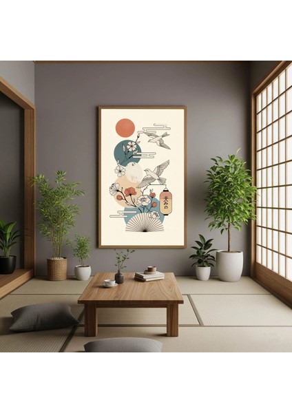 Japon Sanatı Kuş ve Fener Temalı Kanvas Tablo,| Iskandinav Minimalist Tablo fiyatları