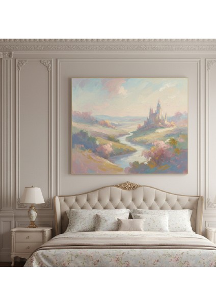Yağlı Boya Efektli Pastel Tonlarda Romantik Doğa Tablosu, Modern Salon Kanvas Tablo fiyatları