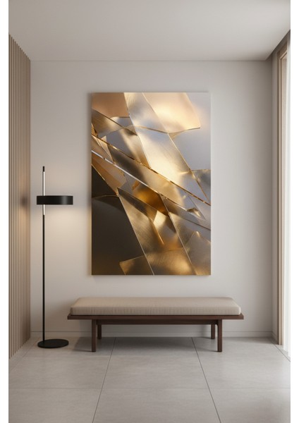 Lüks Altın Yansımalar Soyut Kanvas Tablo | Modern Geometrik Duvar Dekoru fiyatları