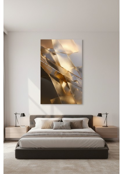 Lüks Altın Yansımalar Soyut Kanvas Tablo | Modern Geometrik Duvar Dekoru modelleri