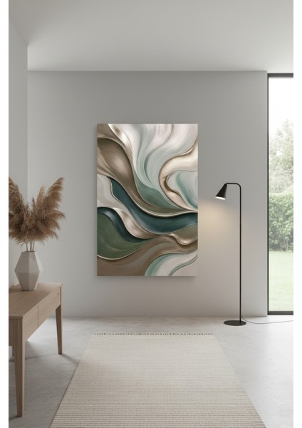 Modern Soyut Akışkan Formlar Kanvas Tablo | Yeşil, Bej ve Altın Tonlarında Lüks Duvar Dekoru fiyatları