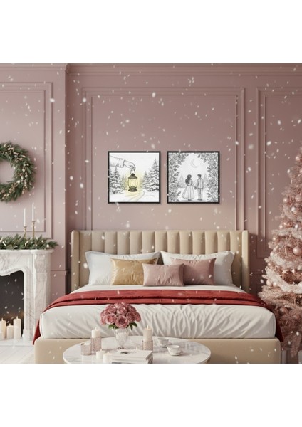 2'li Romantik Kış Çizim Tablo Seti | Fenerli Yol ve El Ele Çift Duvar Sanatı fiyatları