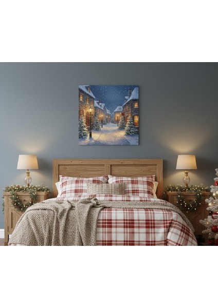 Kış Gecesi Kar Yağışı Temalı Kanvas Tablo,yeni Yıl Dekorasyonu,yılbaşı Tablo modelleri