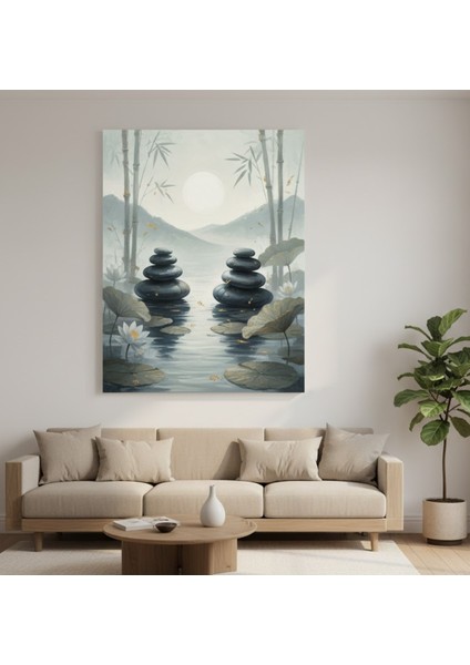 Feng Shui Tablo, Zen Tablo; Rahatlatıcı Tablo, I Nilüfer ve Bambu Kanvas Tablo