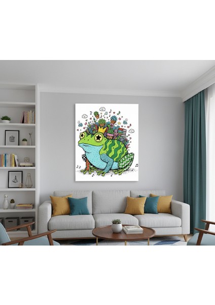 Neşeli Kurbağa Kanvas Tablo | Fantastik Kurbağa Illüstrasyonu | Çocuk ve Genç Odası Dekorasyonu |
