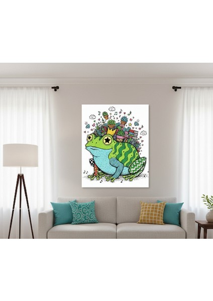 Neşeli Kurbağa Kanvas Tablo | Fantastik Kurbağa Illüstrasyonu | Çocuk ve Genç Odası Dekorasyonu | fiyatları
