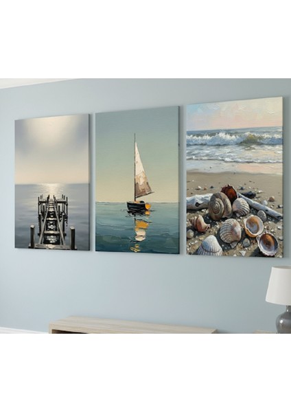 3 Parçalı Sahil Temalı Kanvas Tablo Set,3lü Sahil ve Deniz Temalı Kanvas Tablo Set,huzur Mavi Tablo fiyatları