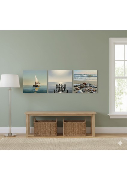 3 Parçalı Sahil Temalı Kanvas Tablo Set,3lü Sahil ve Deniz Temalı Kanvas Tablo Set,huzur Mavi Tablo indirimleri