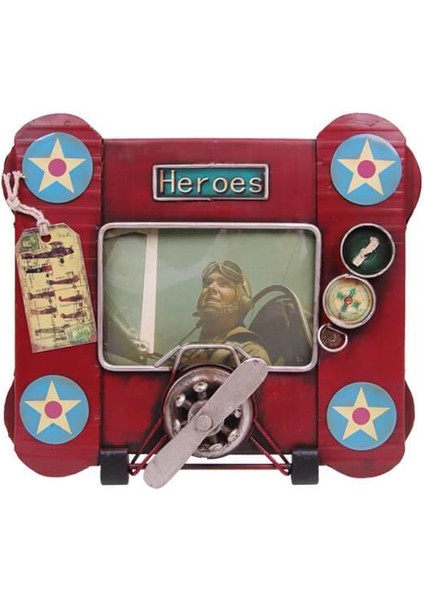 Dekoratif Metal Çerçeve Uçak Temalı Vintage Hediyelik