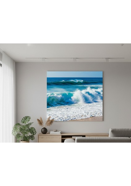 Okyanus Dalgaları Manzarası Kanvas Tablo - Mavi Tonlarında Dinlendirici Tablo,plaj Temalı Tablo