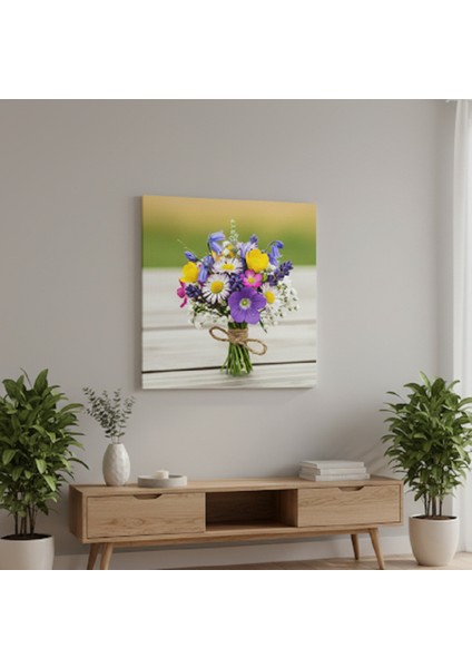 Küçük Kır Çiçekleri Buketi Kanvas Tablo Papatya ve Lavanta Tablosu,canlı Renklerde Çerçevesiz Tablo