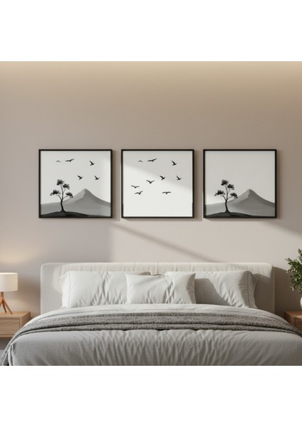 Modern Minimalist 3'lü Çerçeveli Tablo Seti - Siyah Beyaz Çerçeveli Tablo Seti Çerçeveli