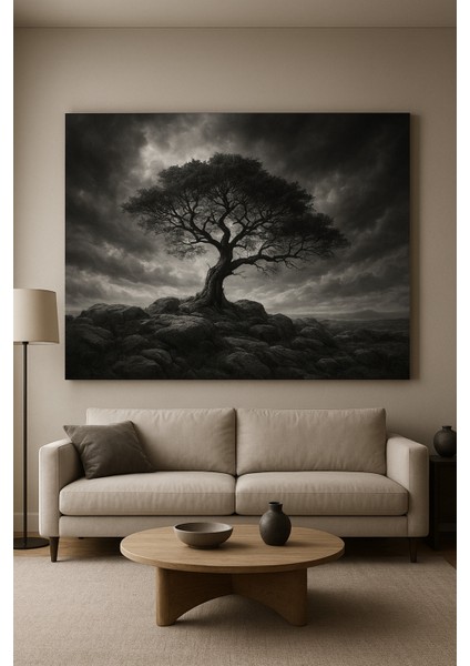 Sanatsal Siyah Beyaz Ağaç ve Doğa Tablosu,minimalist Modern Siyah Beyaz Kanvas Tablo