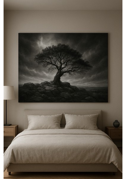 Sanatsal Siyah Beyaz Ağaç ve Doğa Tablosu,minimalist Modern Siyah Beyaz Kanvas Tablo fiyatları