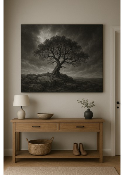 Sanatsal Siyah Beyaz Ağaç ve Doğa Tablosu,minimalist Modern Siyah Beyaz Kanvas Tablo modelleri