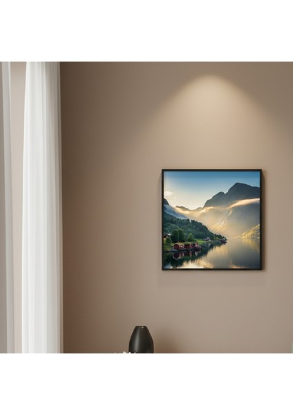 Norveç Fiyortları Dağ Göl Manzarası Siyah Çerçeveli Tablo, Göl Manzaası Doğa Tablosu, fiyatları