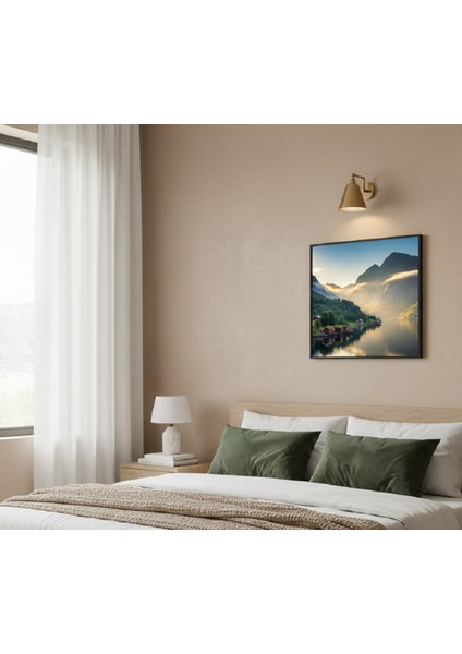 Norveç Fiyortları Dağ Göl Manzarası Siyah Çerçeveli Tablo, Göl Manzaası Doğa Tablosu, modelleri