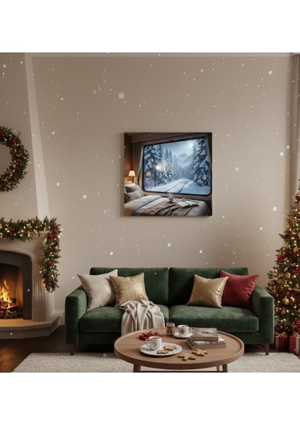 Tren Penceresinden Kış Manzarası Kanvas Tablo | Cozy Kar Yağışı Duvar Dekoru