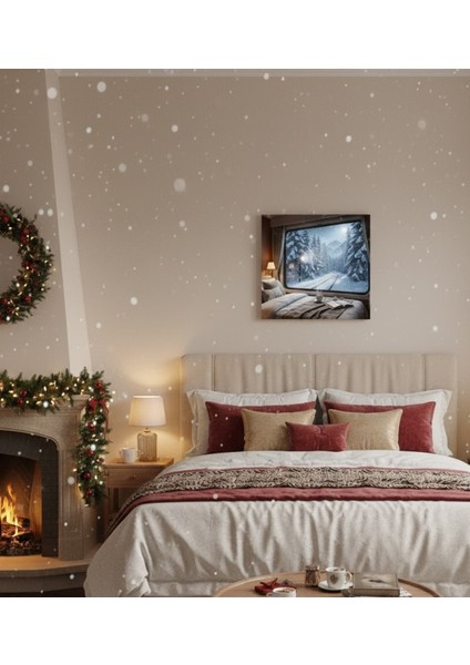 Tren Penceresinden Kış Manzarası Kanvas Tablo | Cozy Kar Yağışı Duvar Dekoru modelleri