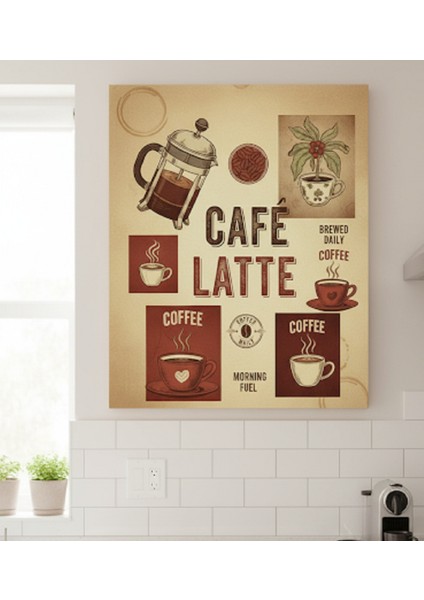 Vintage Kahve Dükkanı Tasarımı Kanvas Tablo | Mutfak, Cafe ve Ofisler Için Duvar Sanatı