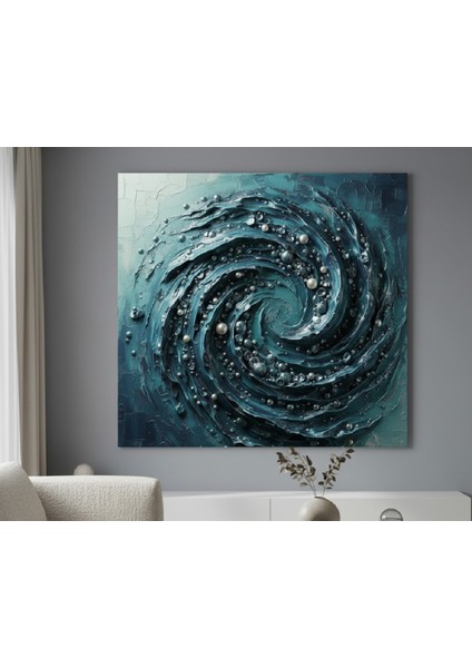 Okyanus Temalı Kabartma Efektli Kanvas Tablo - Doku Efektli Koyu Mavi Modern Tablo,