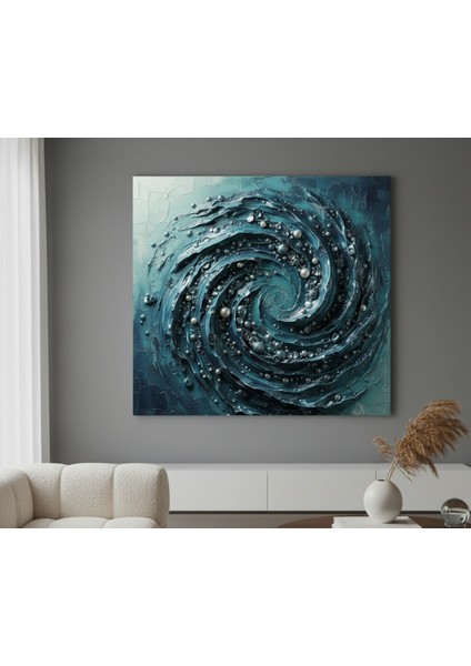 Okyanus Temalı Kabartma Efektli Kanvas Tablo - Doku Efektli Koyu Mavi Modern Tablo, fiyatları