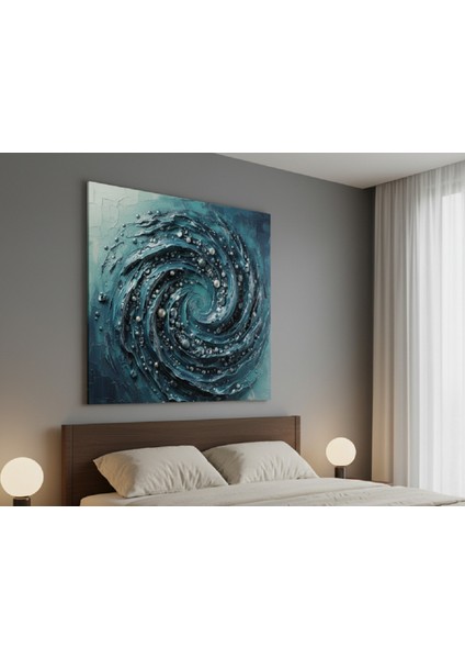 Okyanus Temalı Kabartma Efektli Kanvas Tablo - Doku Efektli Koyu Mavi Modern Tablo, modelleri