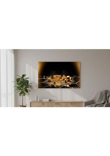 Modern Tablo, Lüks Altın Parıltılı Ev Veya Ofis Kanvas Tablo,lüks ve Şık Tablo-Yatay