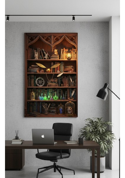 Okuma Köşesi Için Büyülü Ortam Tablosu, Büyücü Kitaplığı Kanvas Tablo | Fantastik ve Büyülü Tablo