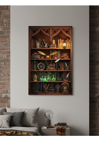 Okuma Köşesi Için Büyülü Ortam Tablosu, Büyücü Kitaplığı Kanvas Tablo | Fantastik ve Büyülü Tablo fiyatları