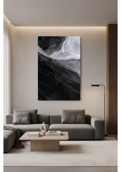 Modern Siyah Beyaz Soyut Sanat Kanvas Tablo | Lüks Duvar Dekoru