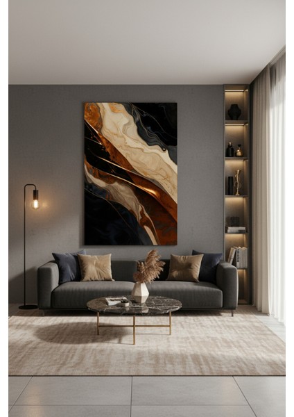 Siyah ve Bronz Tonlarda Akışkan Soyut Kanvas Tablo | Lüks Modern Duvar Sanatı