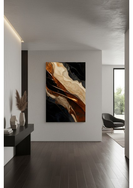 Siyah ve Bronz Tonlarda Akışkan Soyut Kanvas Tablo | Lüks Modern Duvar Sanatı fiyatları
