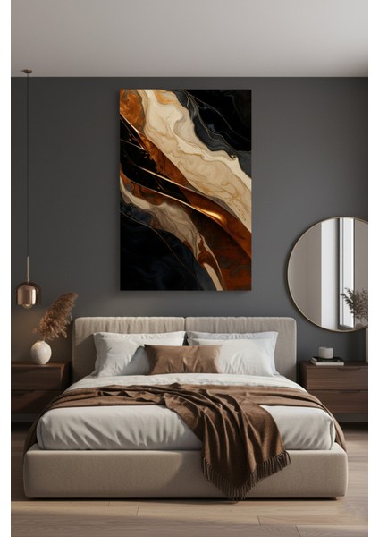 Siyah ve Bronz Tonlarda Akışkan Soyut Kanvas Tablo | Lüks Modern Duvar Sanatı modelleri