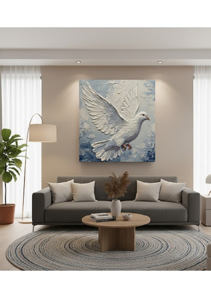 Modern Tablo,3d, Kabartma Efekt, Beyaz Güvercin Motifli Huzur Veren Rölyef Doku Efektli Kanvas Tablo fiyatları