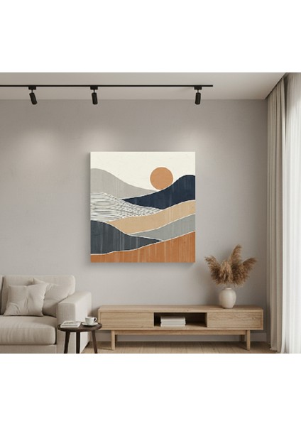 Japon Tarzı Soyut Dağ Manzarası Kanvas Tablo | Zen Estetiği Duvar Dekoru & Gün Batımı Sanatı