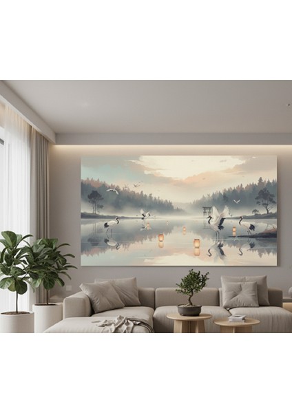 Kanvas Tablo, Feng Shui Tablo, Yaşam Alanınıza Pozitif Enerji Katan Japon Turna Kuşları Tablo