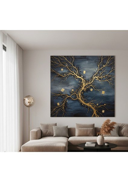 Altın Yaldızlı Hayat Ağacı Kanvas Tablo, Soyut Kanvas | Metalik Altın Salon ve Ofis Tablo