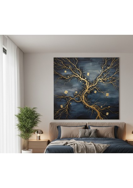 Altın Yaldızlı Hayat Ağacı Kanvas Tablo, Soyut Kanvas | Metalik Altın Salon ve Ofis Tablo fiyatları