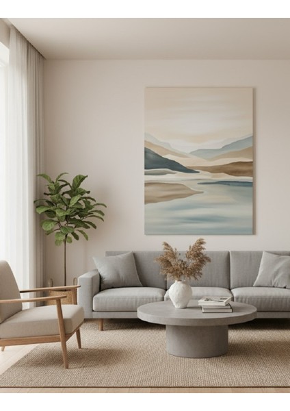 Modern Salon Soyut Doğa Göl Manzarası Kanvas Tablo, Pastel Minimalist Tablo