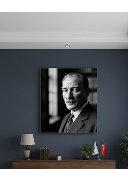Atatürk Siyah Beyaz Kanvas Tablo | Mustafa Kemal Atatürk Portresi | Modern Ev ve Ofis Dekorasyonu