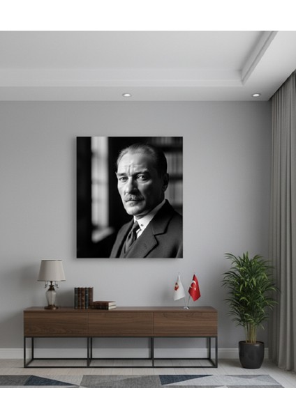 Atatürk Siyah Beyaz Kanvas Tablo | Mustafa Kemal Atatürk Portresi | Modern Ev ve Ofis Dekorasyonu fiyatları