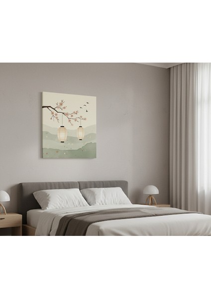 Japon Tarzı Sakura ve Fener Kanvas Tablo, Minimalist Zen Dekorasyonu Için Japon Feneri Tablosu fiyatları
