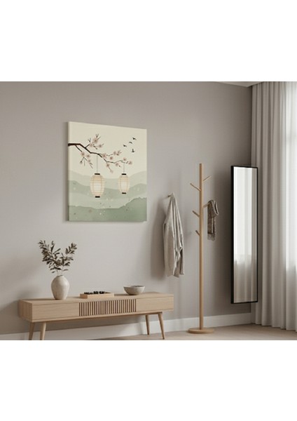 Japon Tarzı Sakura ve Fener Kanvas Tablo, Minimalist Zen Dekorasyonu Için Japon Feneri Tablosu modelleri