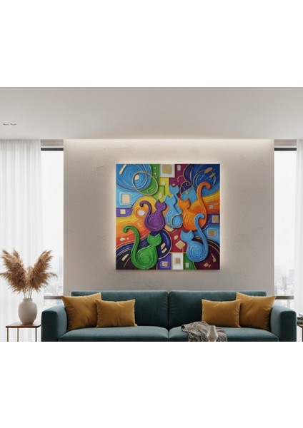 3D Kabartma Efektli Renkli Kediler Tablosu,canlı Renklerde Soyut Tablo, Yatak Odası ve Salon Tablo fiyatları