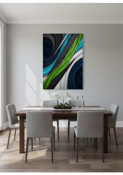 Soyut Spiral Desenli Kanvas Tablo | Mavi, Yeşil, Siyah Renkli Duvar Dekoru