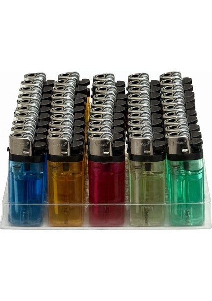 Toscow Renkli Şeffaf Flint Taşlı Gazlı Çakmak 50’li Paket