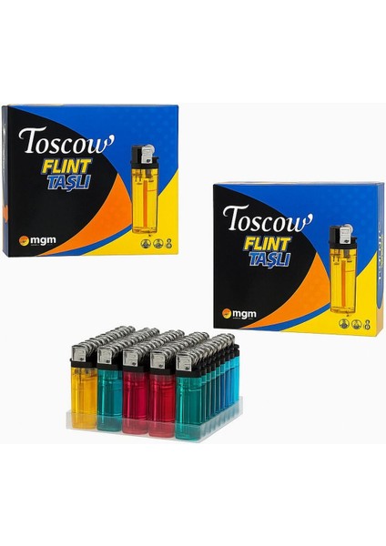 Toscow Renkli Şeffaf Flint Taşlı Gazlı Çakmak 50’li Paket fiyatları