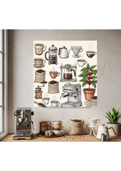Kahve Köşesi Kanvas Tablo, Mutfak Duvar Dekoru, Modern Mutfak Kanvas Tablo, Kahve Severlere Tablo