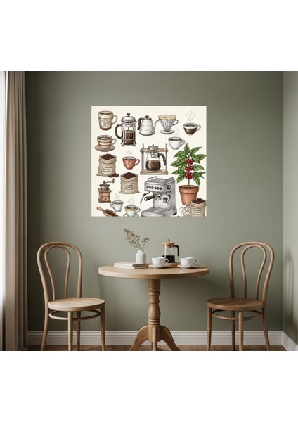 Kahve Köşesi Kanvas Tablo, Mutfak Duvar Dekoru, Modern Mutfak Kanvas Tablo, Kahve Severlere Tablo modelleri